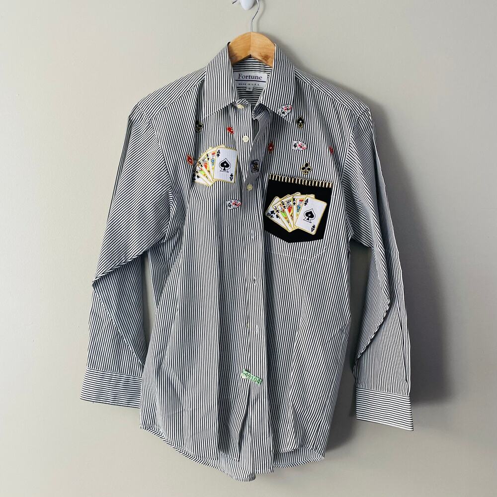 Vintage Fortune Las Vegas patches striped button down (Size: S)